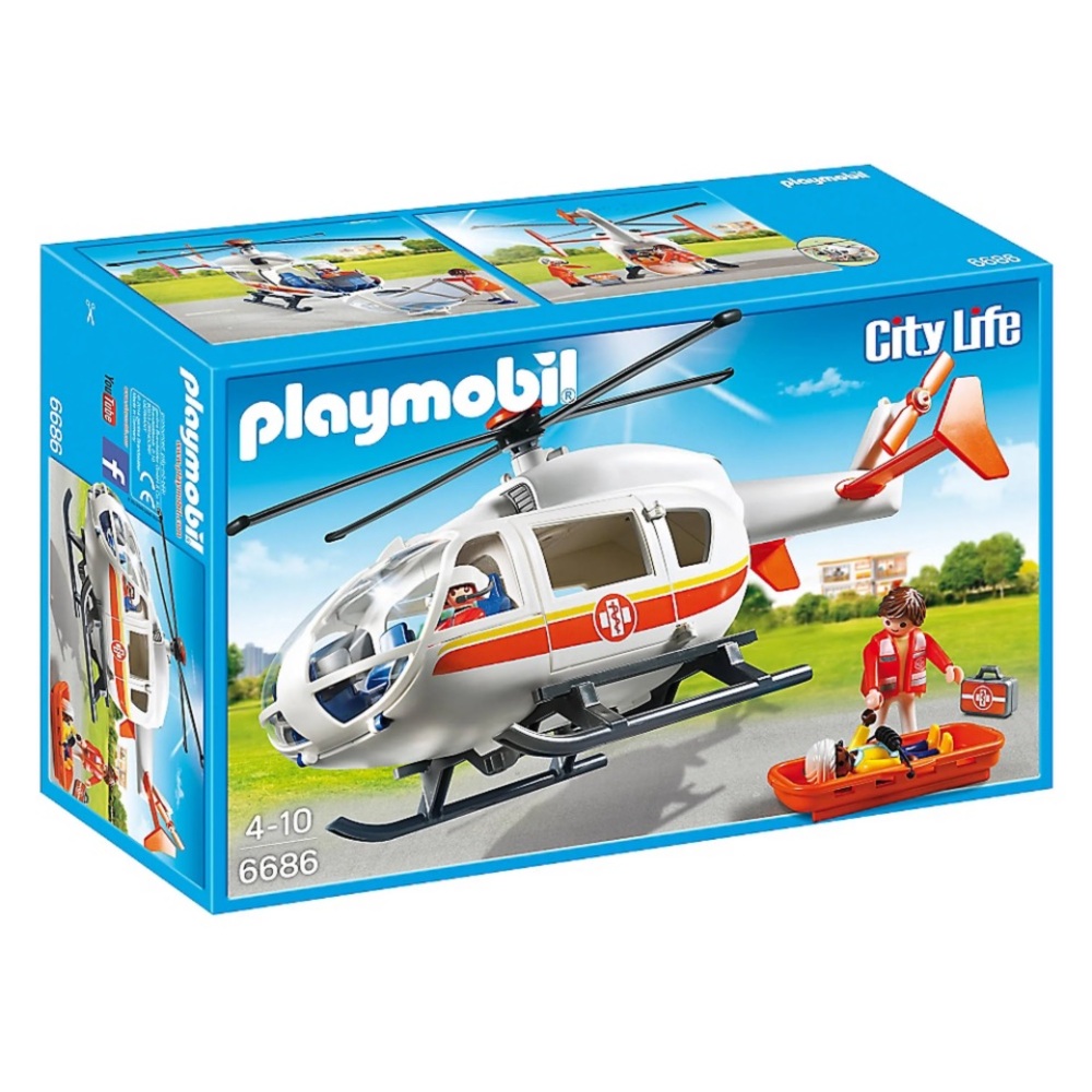 Playmobil City Life Rescue Helicopter Toy - White and Red